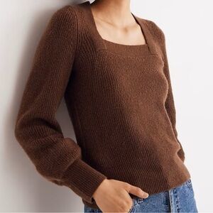 Madewell Brown Square-Neck Knit Sweater Wool Blend
